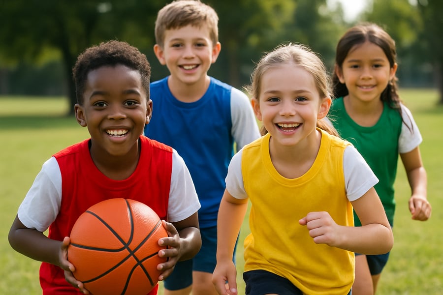 Children participating in a youth sports program
